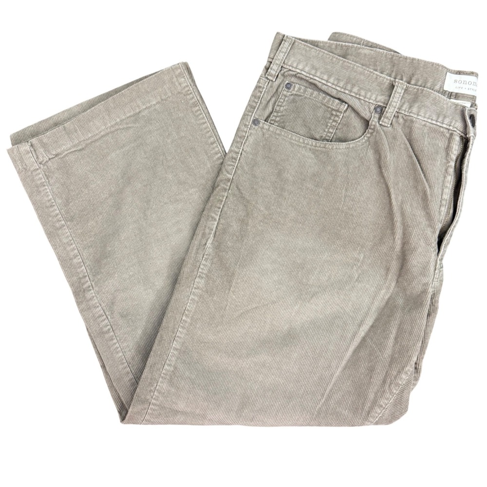 Sonoma Life Style Corduroy Pants Men40x32 Taupe Gray Straight Leg 100% Cotton